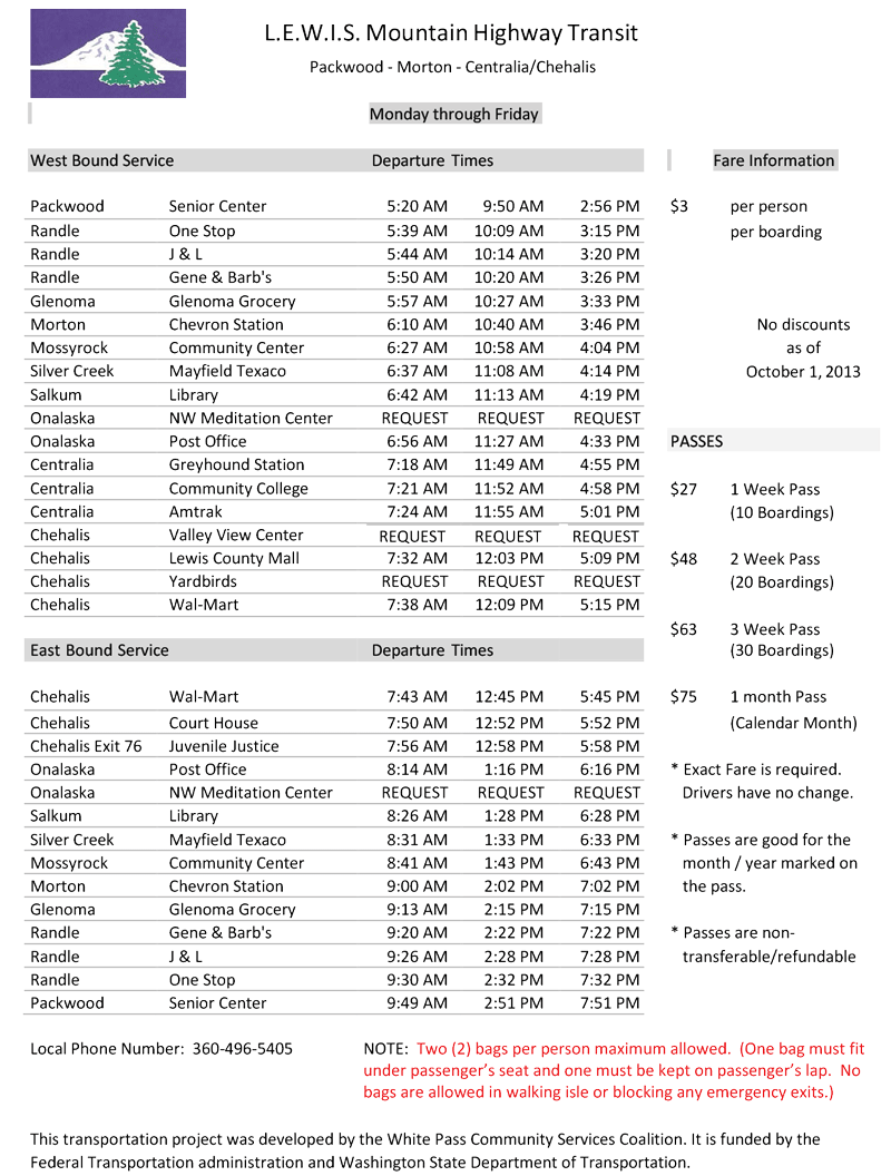 Lewis County Wa Transit Schedule